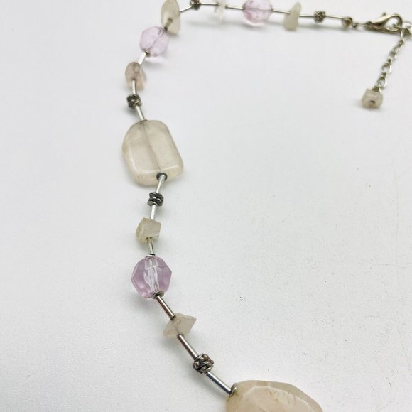 Pastel Bead Station Necklace Silver Tone Boho Festival Party Hippie Classic - Picture 4 of 7